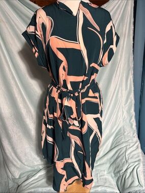 NWOT (still in bag from SHEIN) SHEIN Teal and Peach Abstract Dress with Belt